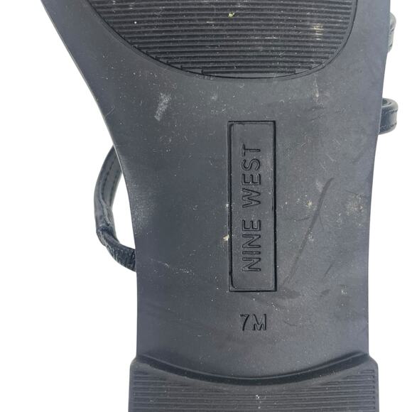 Nine West Tigra Square Toe Strappy Slide Flat Sandal Black Gold Size 7M - Picture 10 of 10